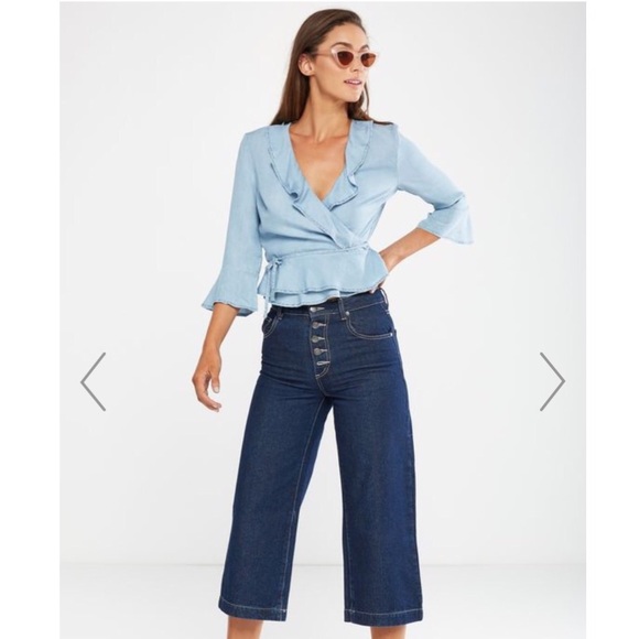 Cotton On Tops - Cotton On Light Blue Ruby Ruffle Blouse